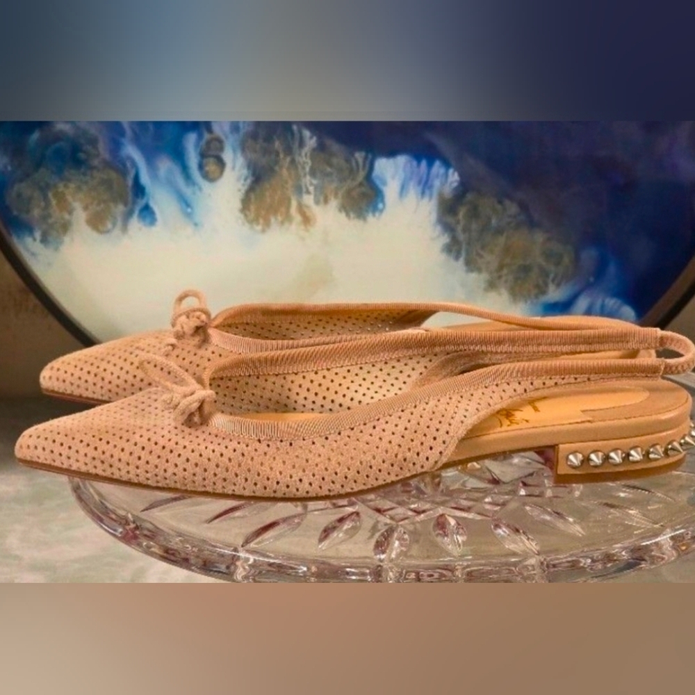Christian Louboutin HALL SLING Spike Studded Heel Suede Flat Sandals Shoes - Picture 2 of 10